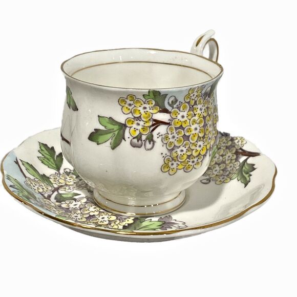 Royal Albert Teacup & Saucer Set England Flower of the Month Hawthorn Bone China - Picture 2 of 9